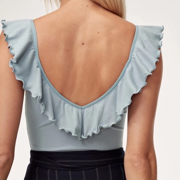 Danette bodysuit aritzia Wilfred small ruffle blue - Picture 2 of 4
